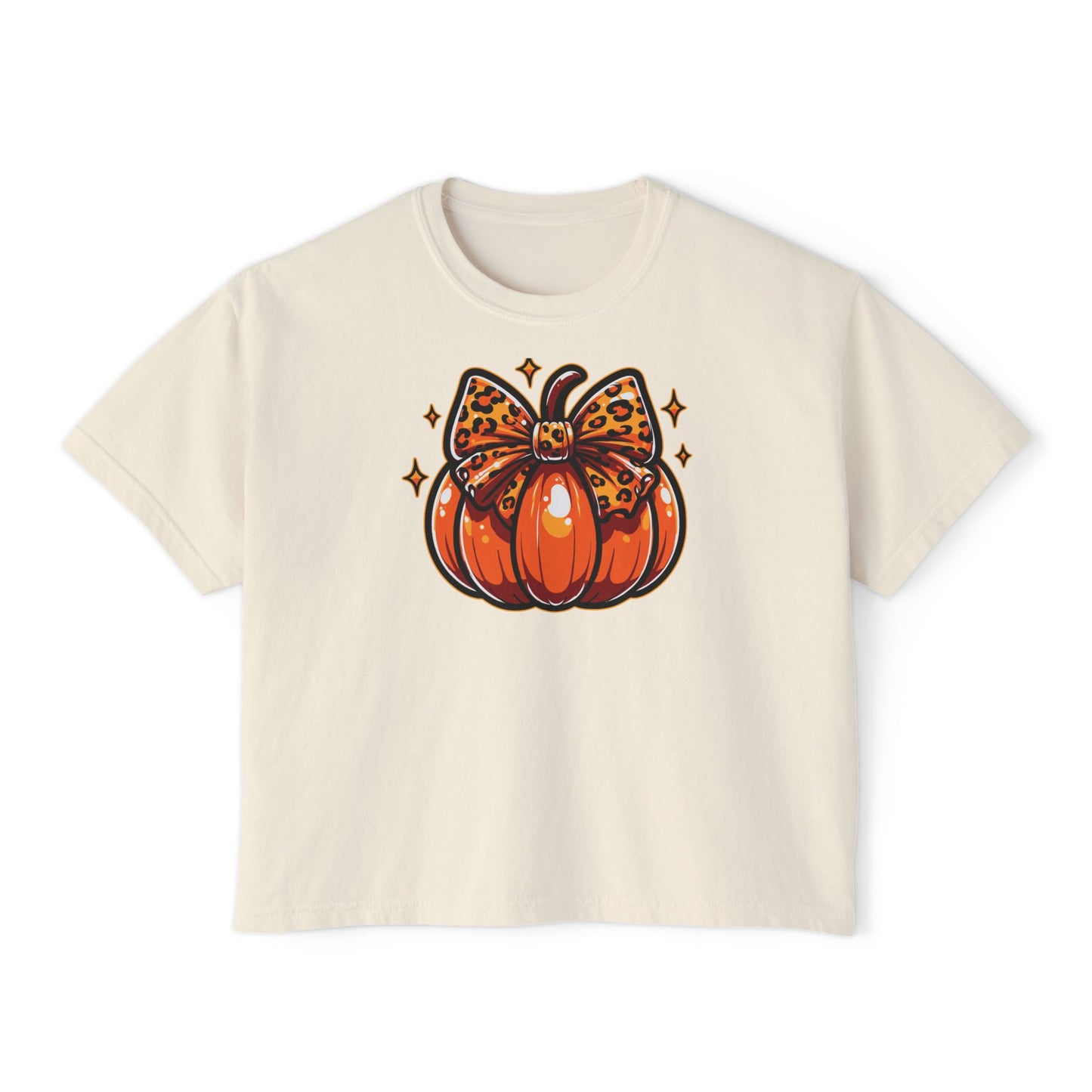 Leopard Pumpkin Bow Boxy Tee