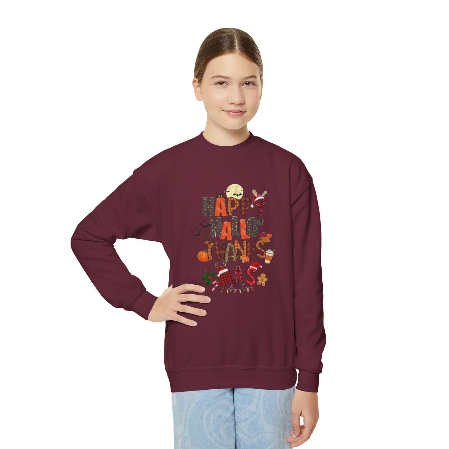 Happy hallothanksmas youth Sweatshirt