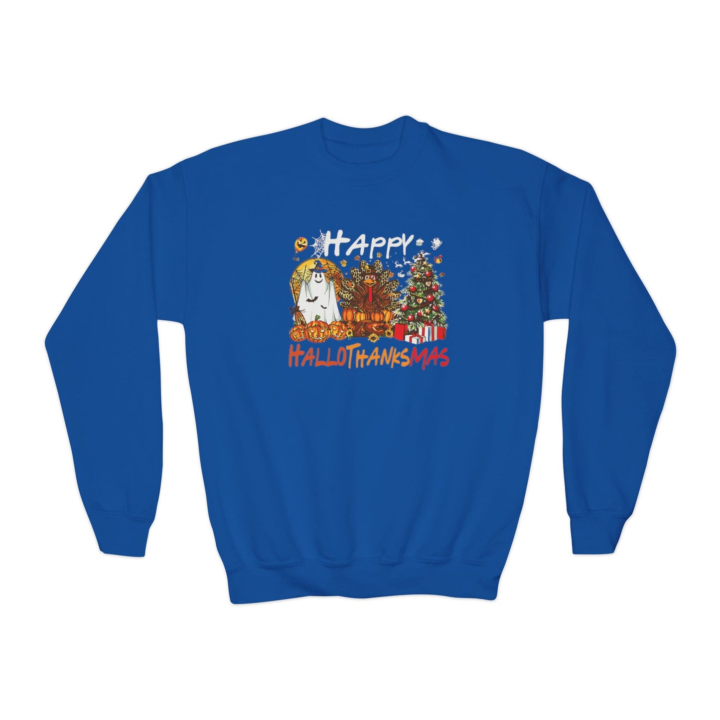 Happy Hallothanksmas Characters Youth Crewneck Sweatshirt
