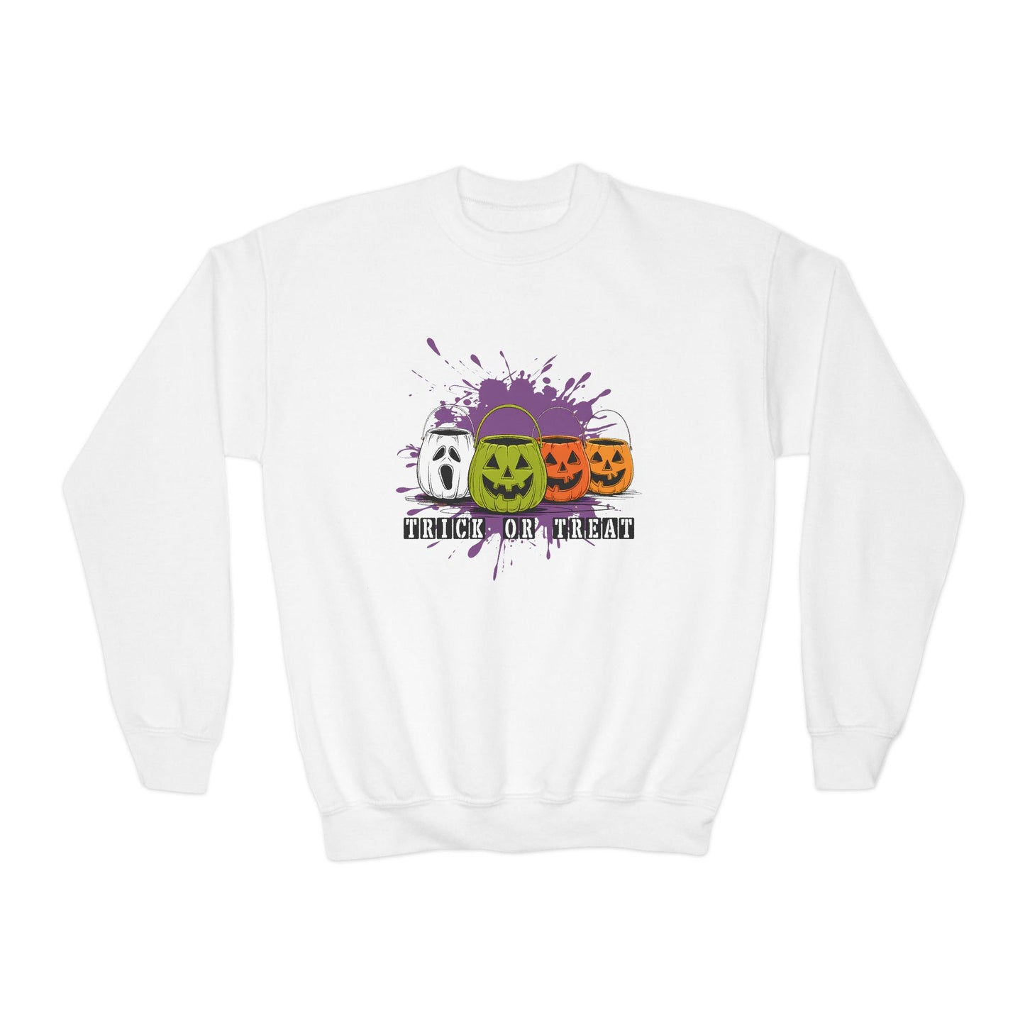 Halloween Pumpkin Trick or Treat Youth Crewneck Sweatshirt