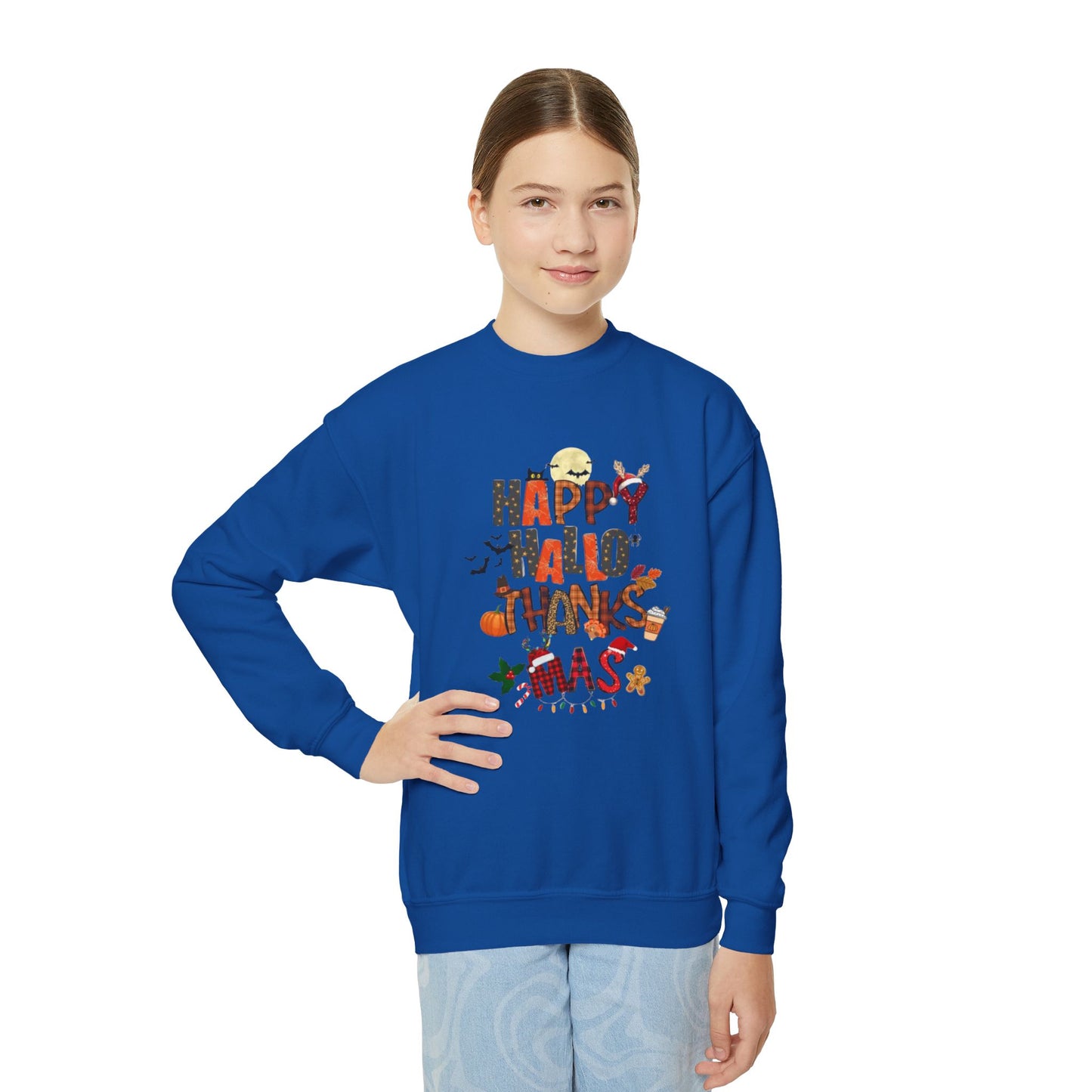 Happy hallothanksmas youth Sweatshirt