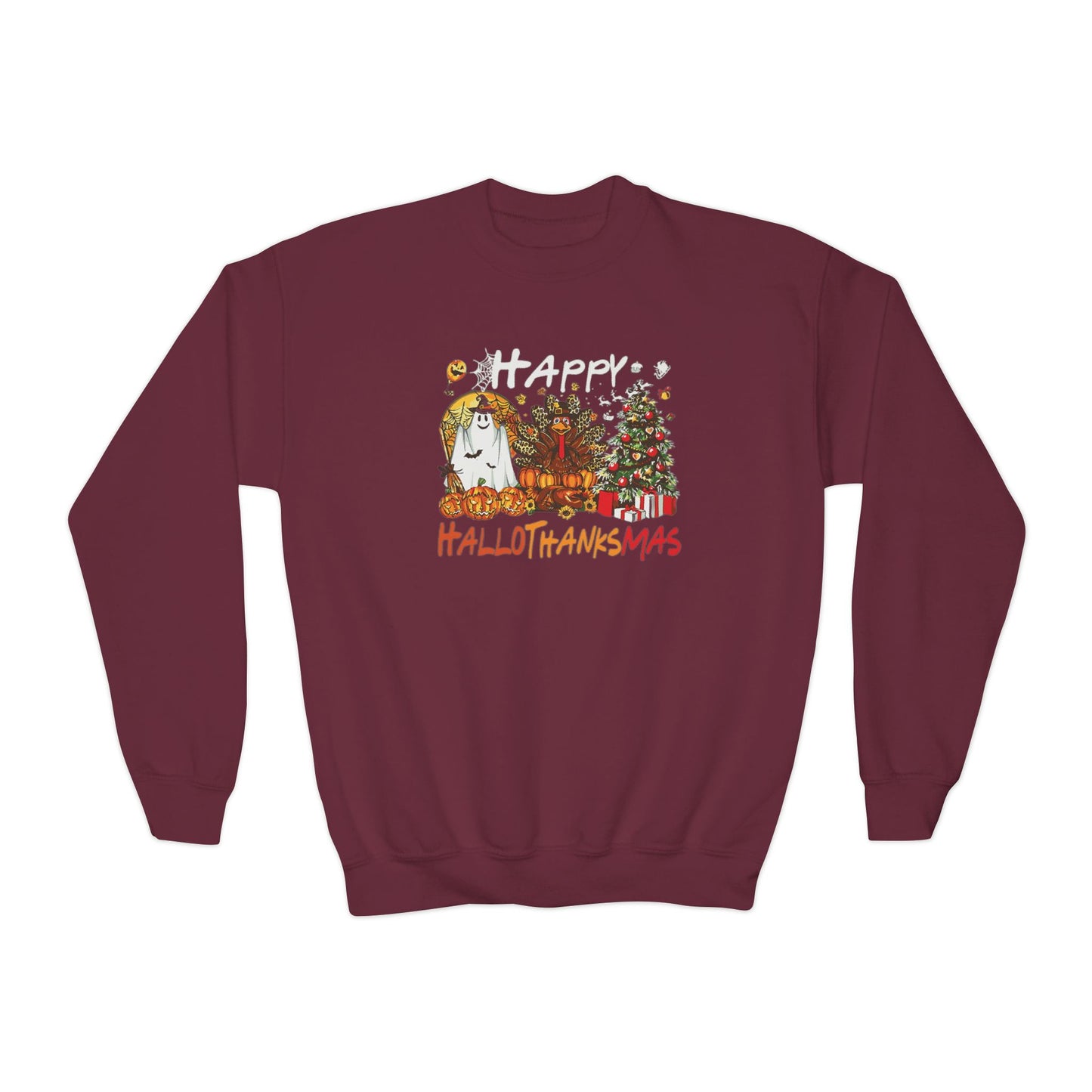 Happy Hallothanksmas Characters Youth Crewneck Sweatshirt