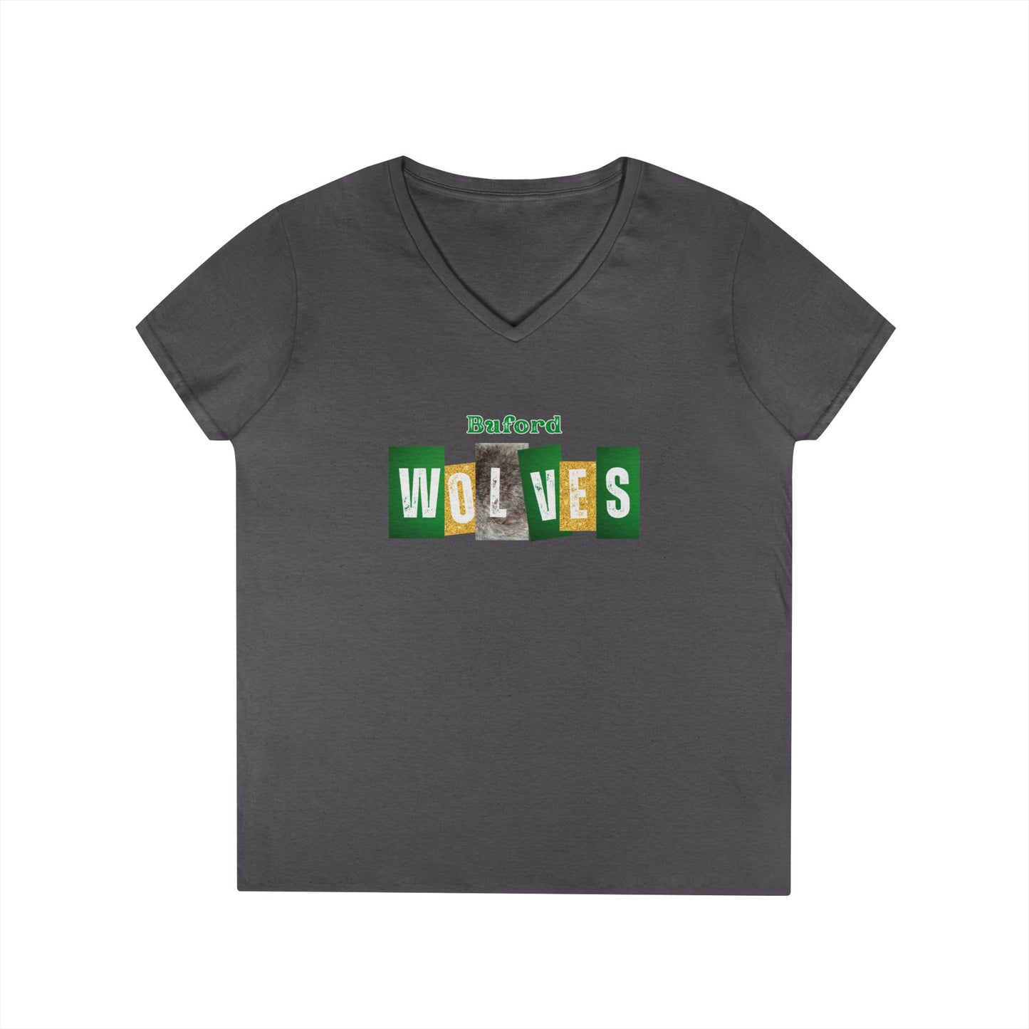Buford Wolves Block Letters V-Neck T-Shirt