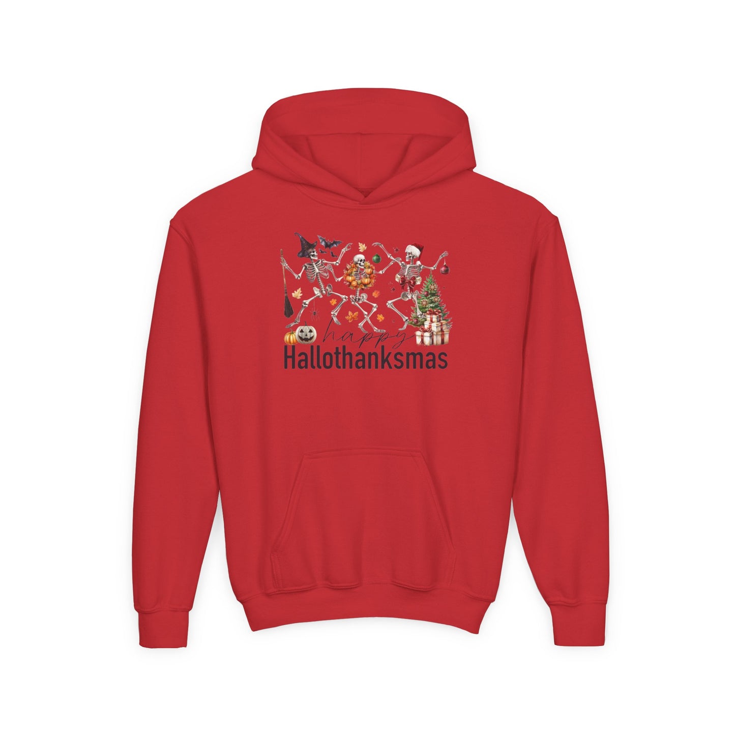 Happy Hallothanksmas Skeleton Youth Hoodie