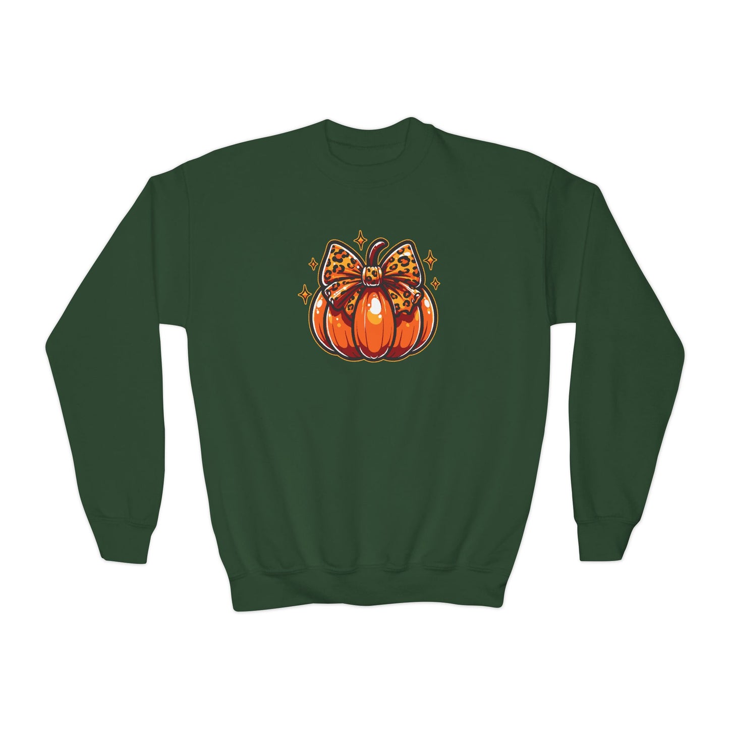 Leopard Pumpkin Bow Youth Crewneck Sweatshirt