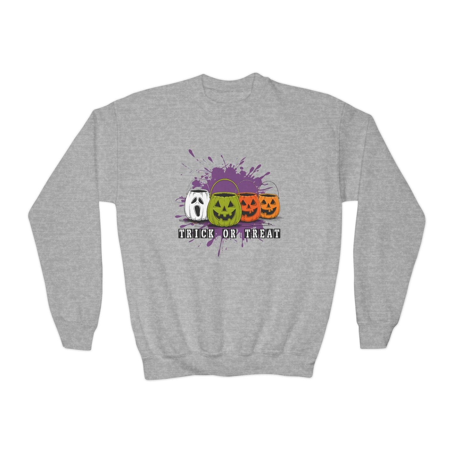 Halloween Pumpkin Trick or Treat Youth Crewneck Sweatshirt