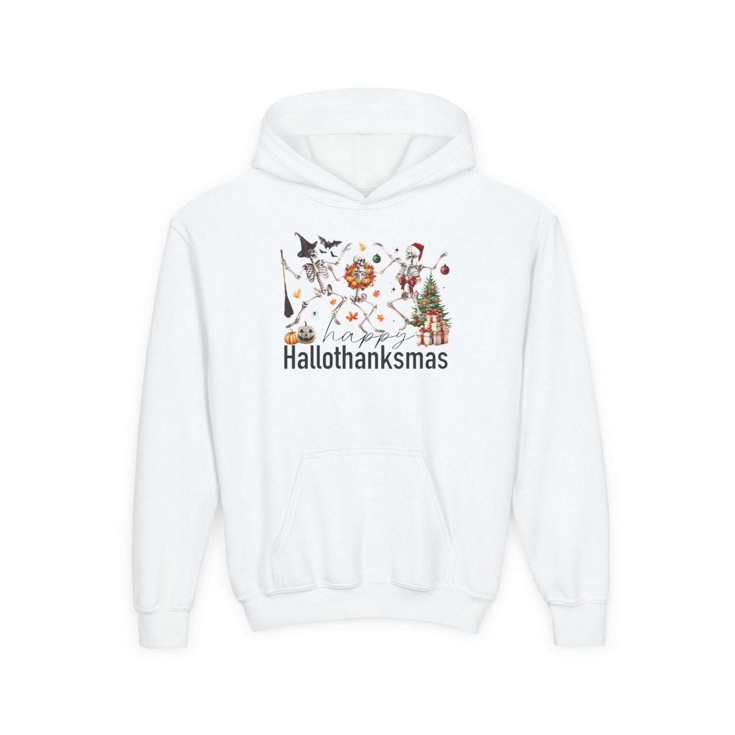 Happy Hallothanksmas Skeleton Youth Hoodie