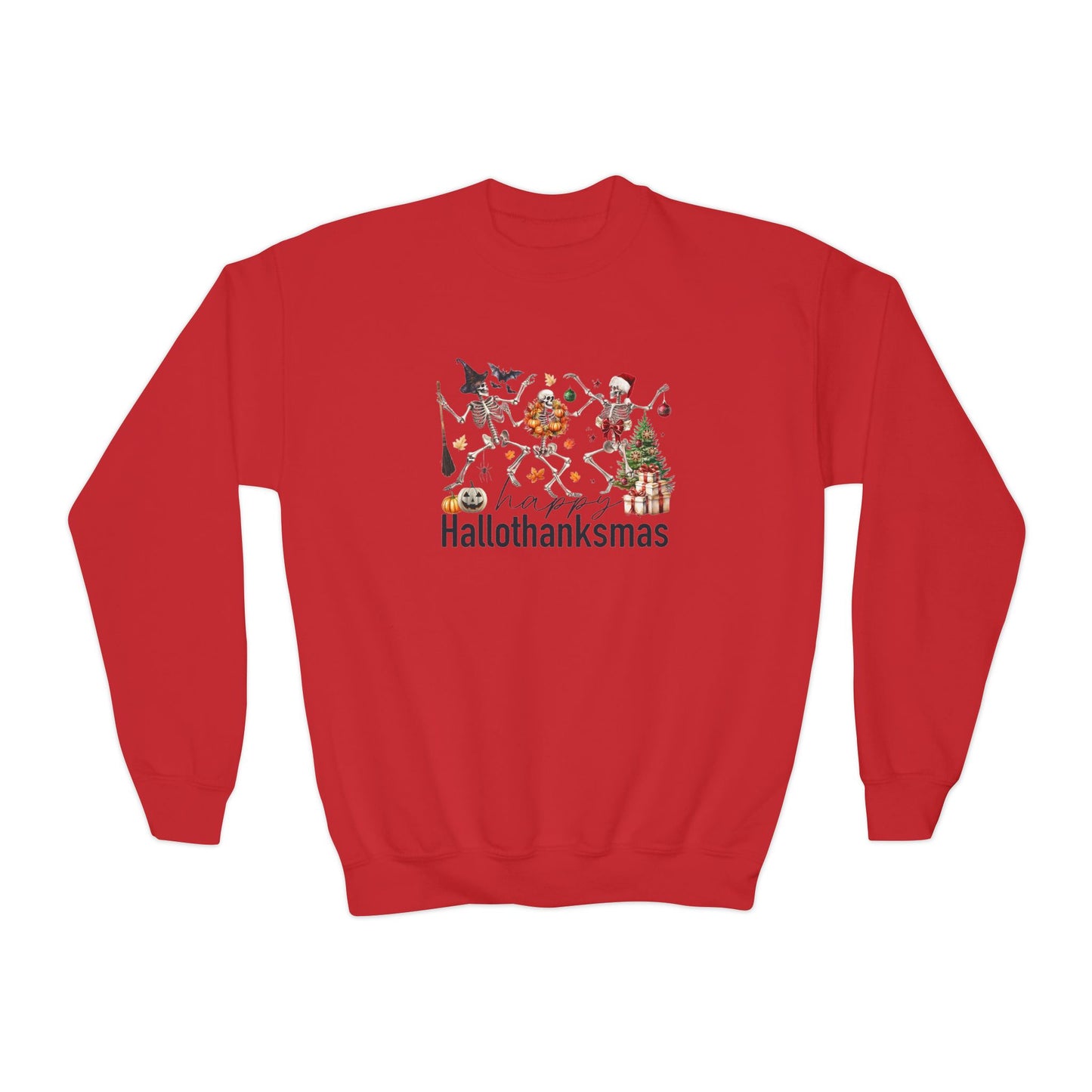 Happy Hallothanksmas Skeleton Youth Crewneck Sweatshirt
