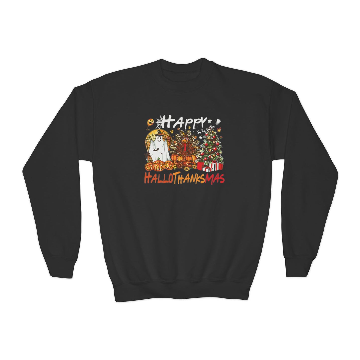 Happy Hallothanksmas Characters Youth Crewneck Sweatshirt