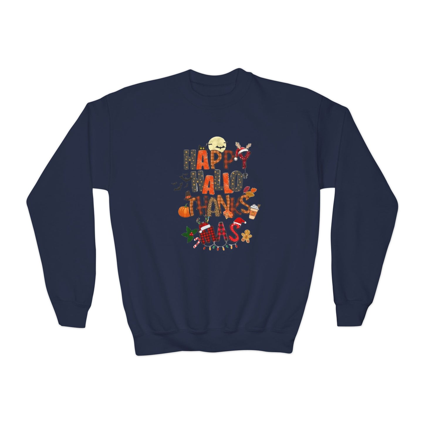 Happy hallothanksmas youth Sweatshirt