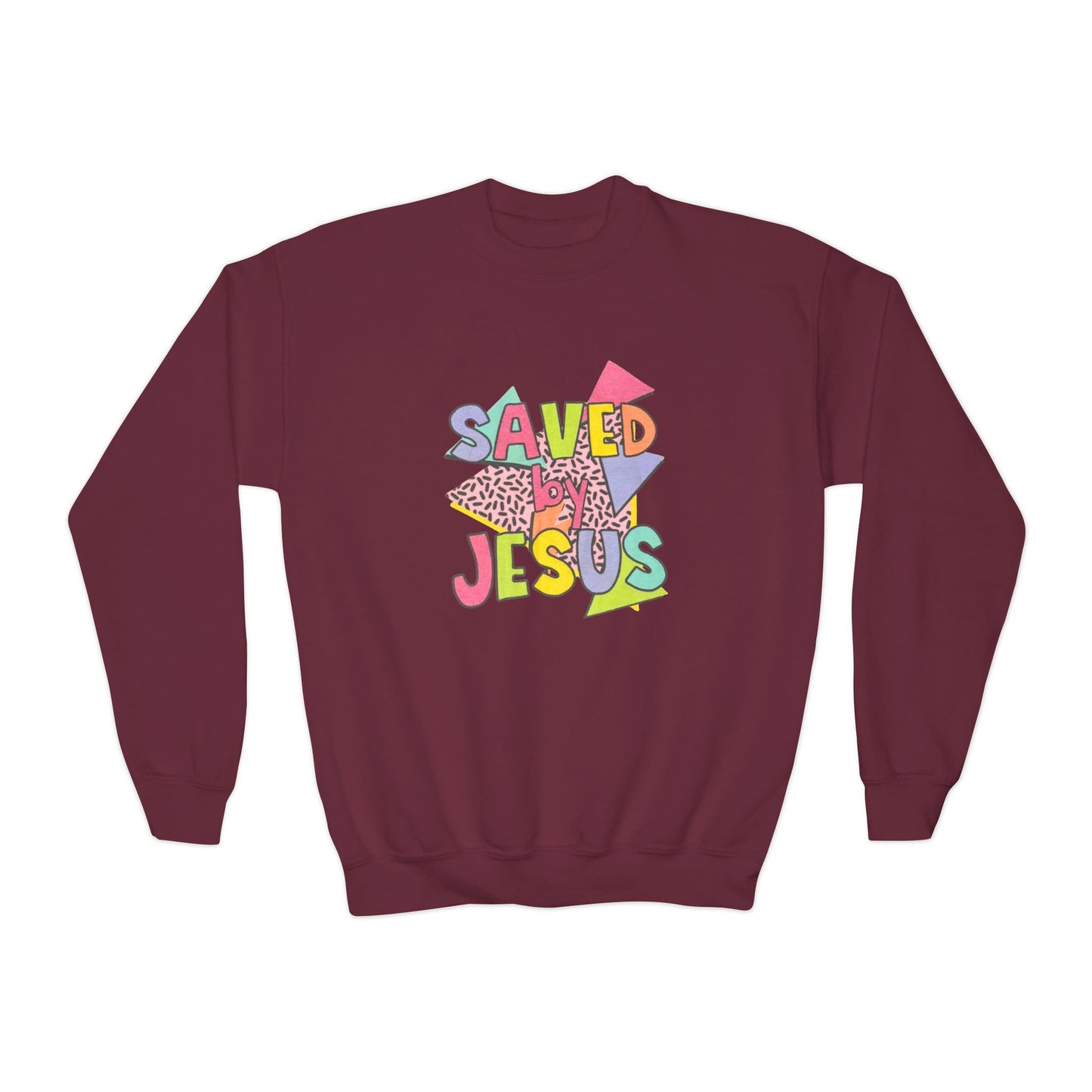 Retro Saved by Jesus Youth Crewneck Sweatshirt
