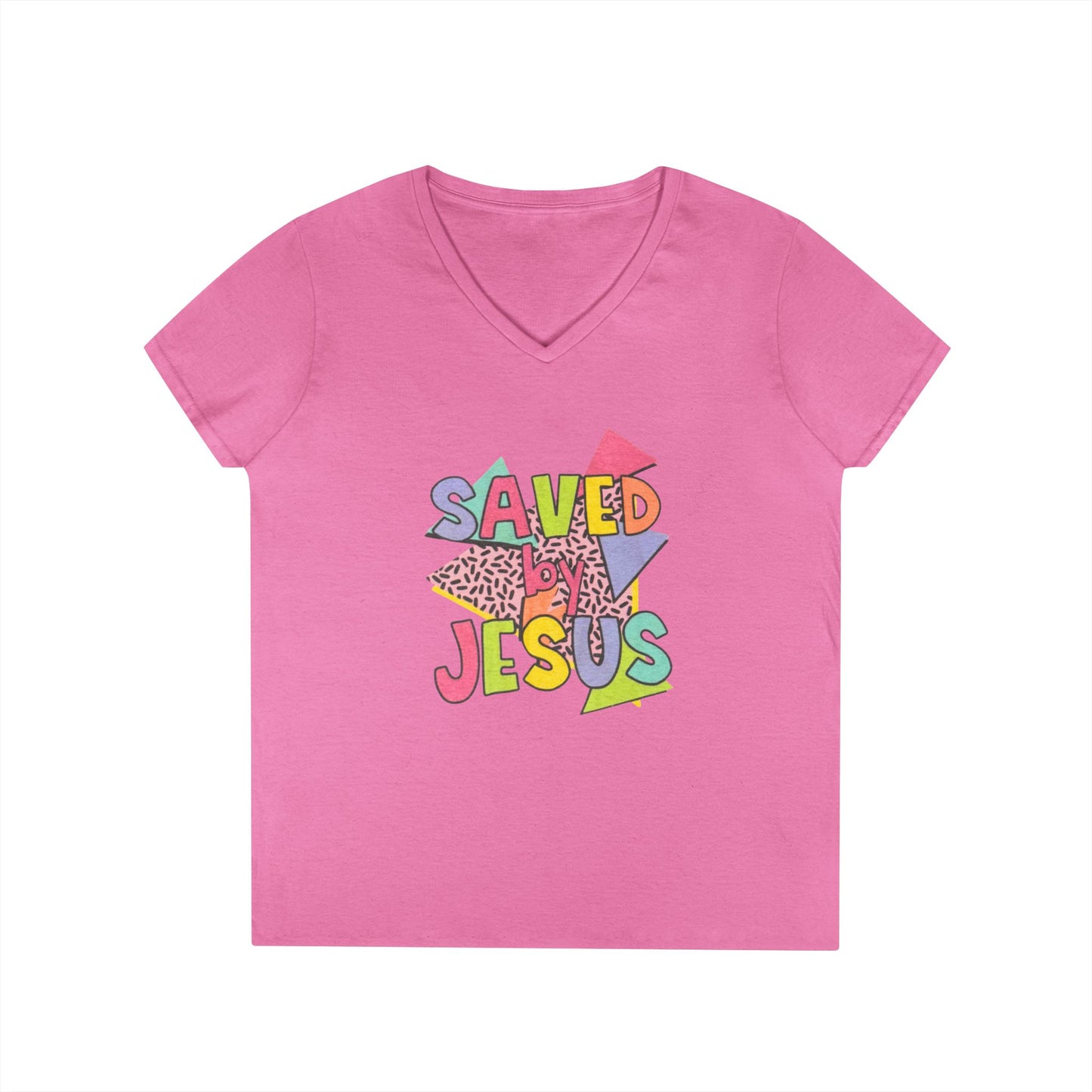 Retro Saved by Jesus V-Neck T-Shirt