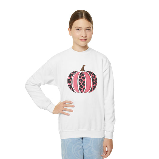 Pink Leopard Pumpkin Youth Crewneck Sweatshirt