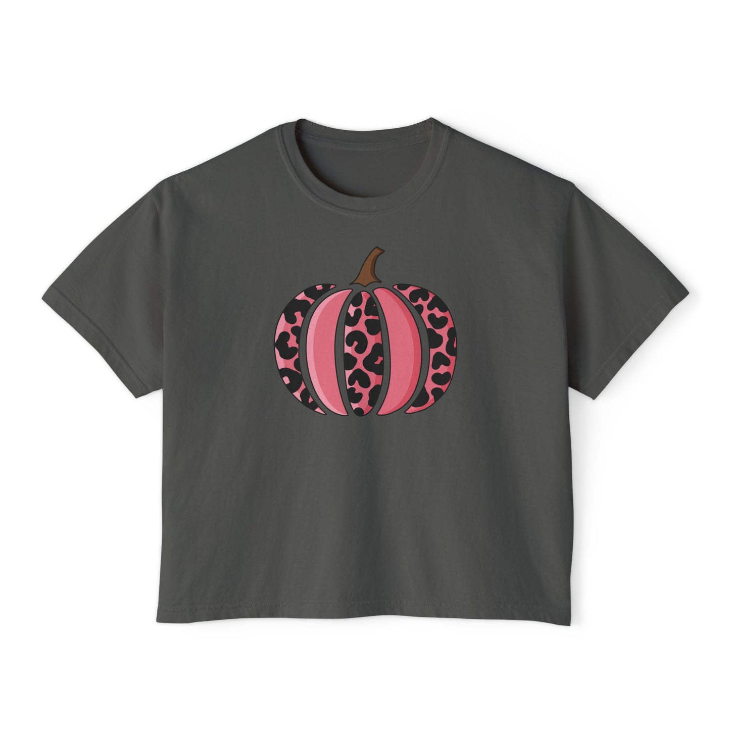 Pink Leopard Print Pumpkin  Boxy Tee