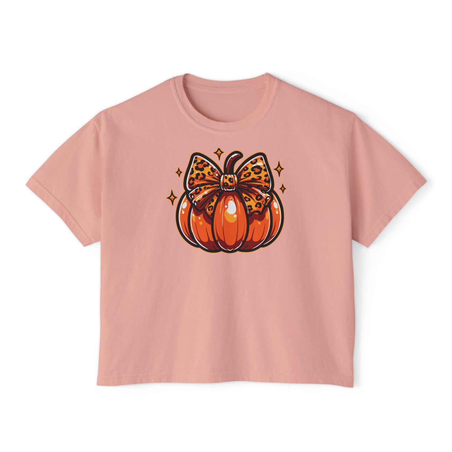 Leopard Pumpkin Bow Boxy Tee