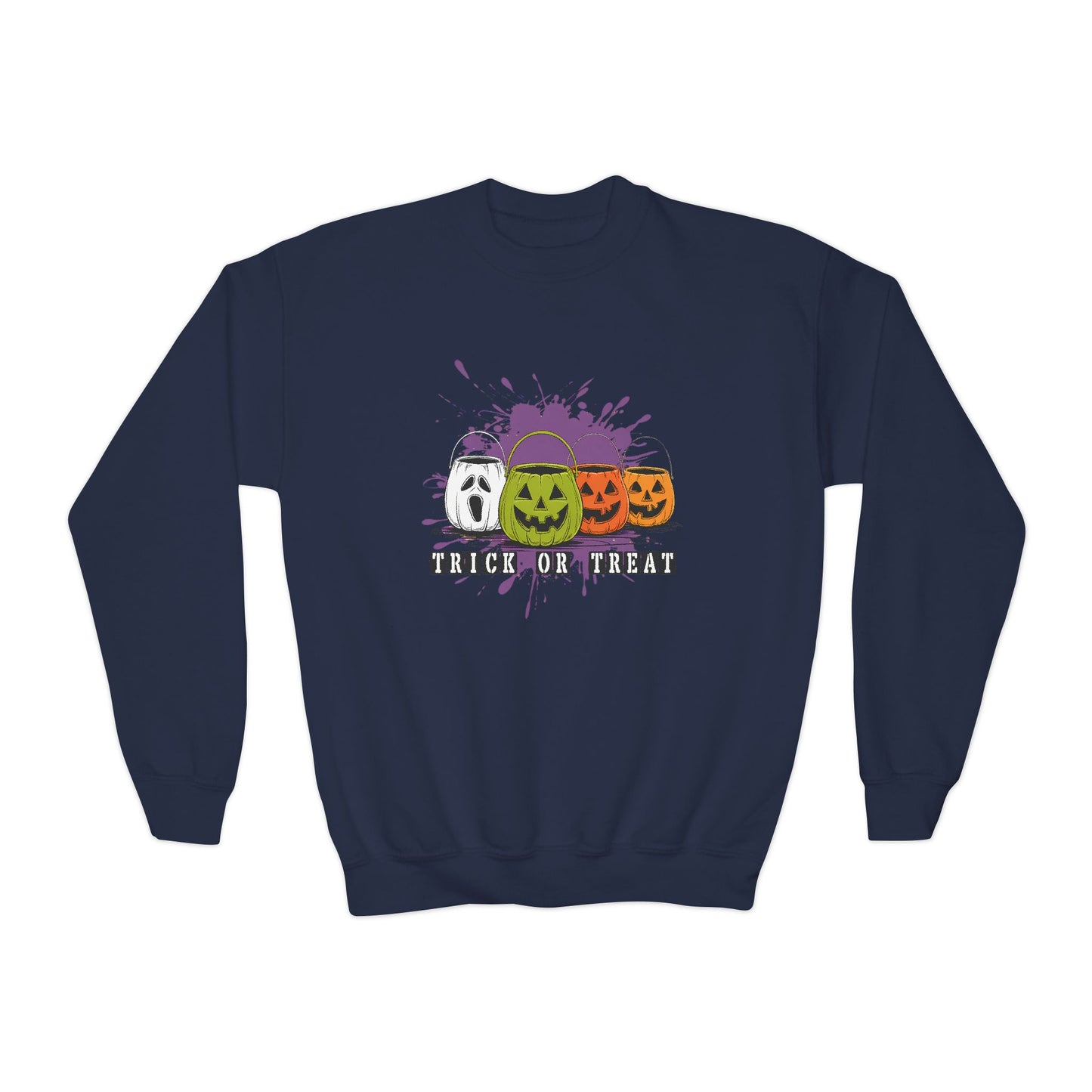 Halloween Pumpkin Trick or Treat  Youth Crewneck Sweatshirt