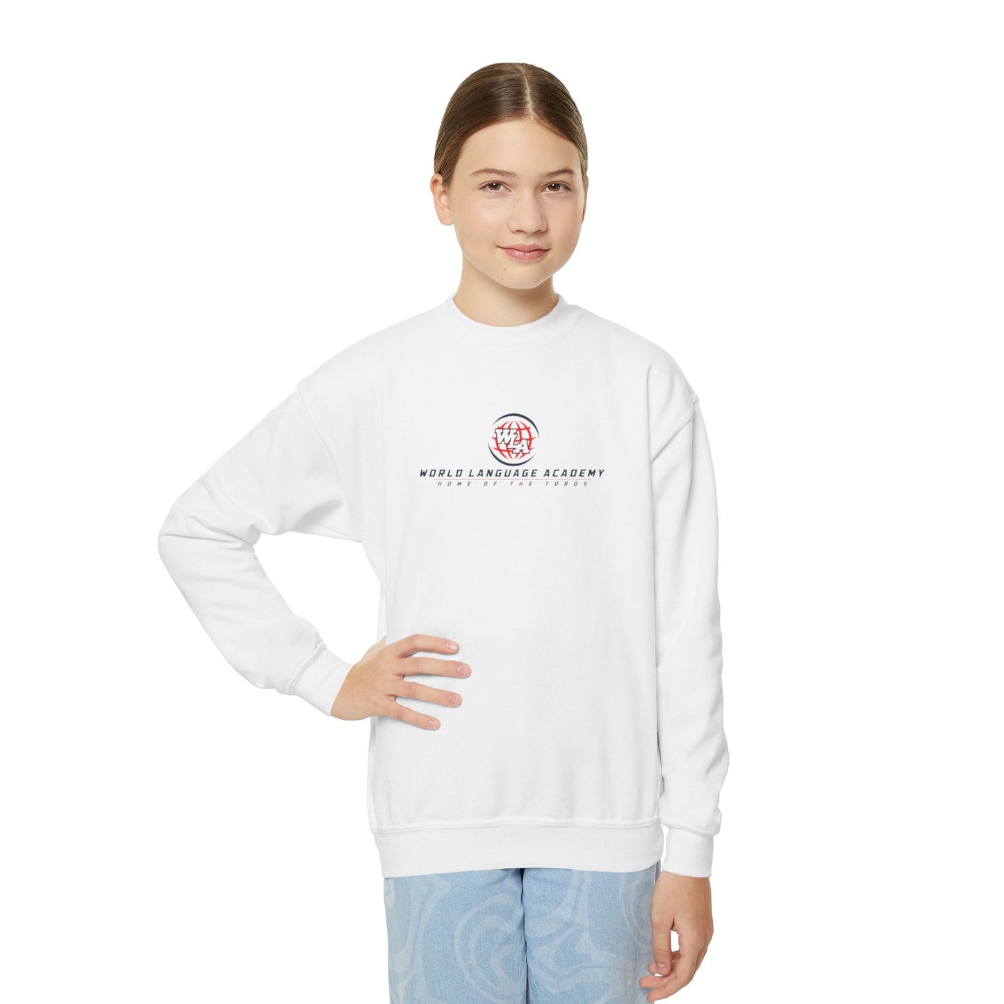 Youth Crewneck Sweatshirt - World Language Academy Logo (White)