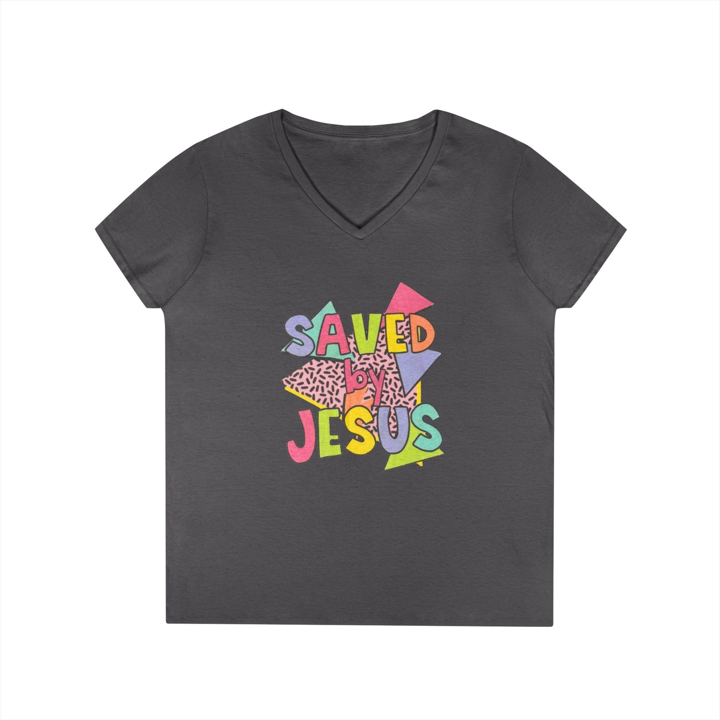 Retro Saved by Jesus V-Neck T-Shirt