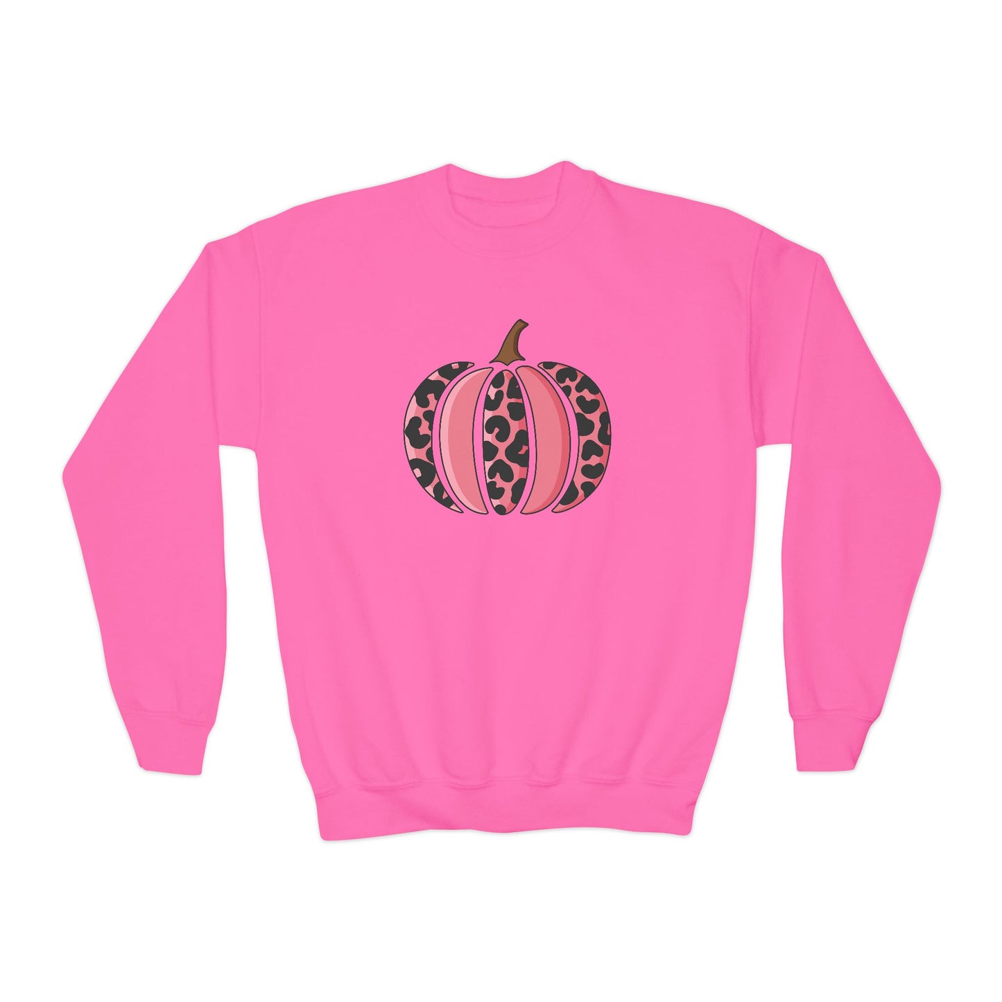 Pink Leopard Pumpkin Youth Crewneck Sweatshirt