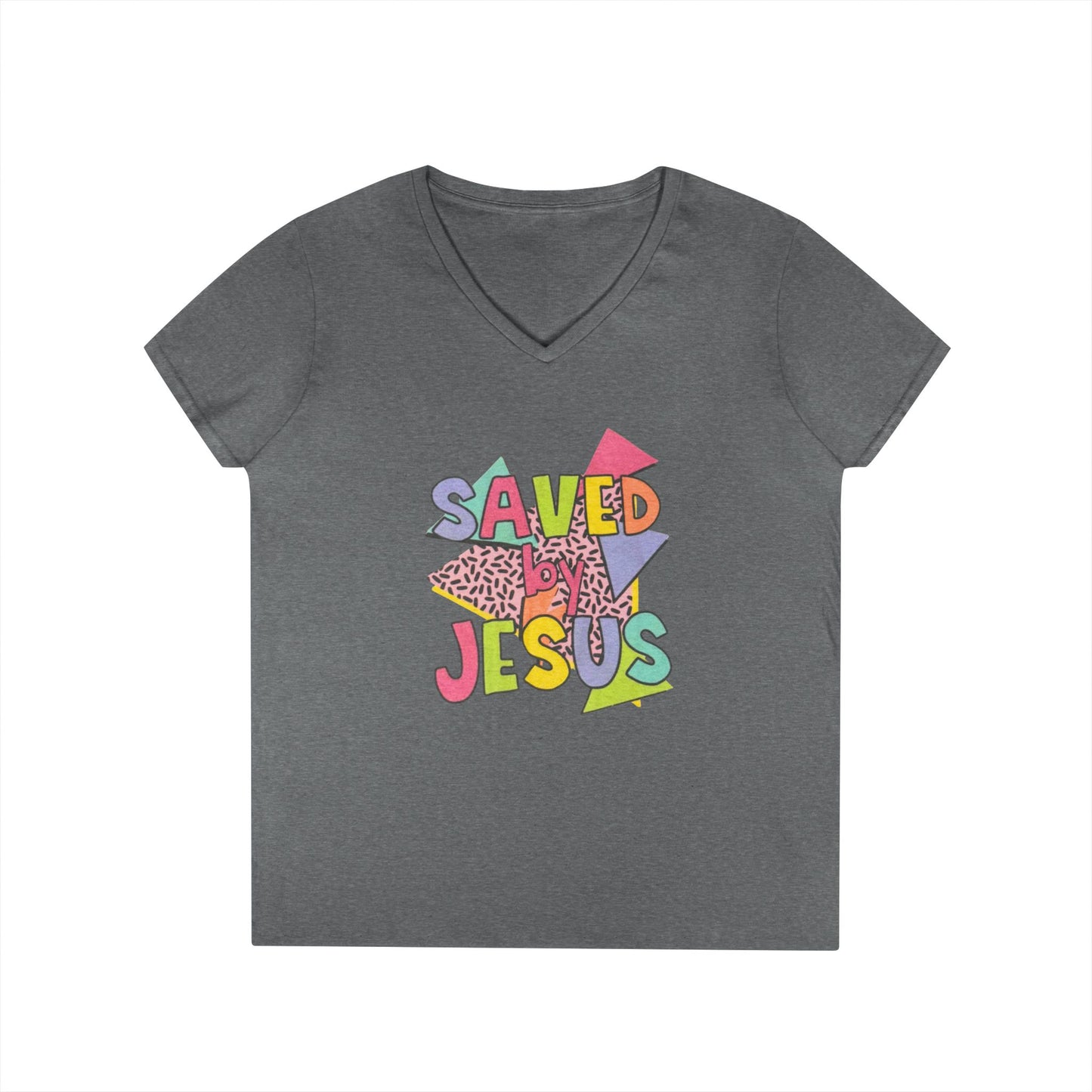 Retro Saved by Jesus V-Neck T-Shirt
