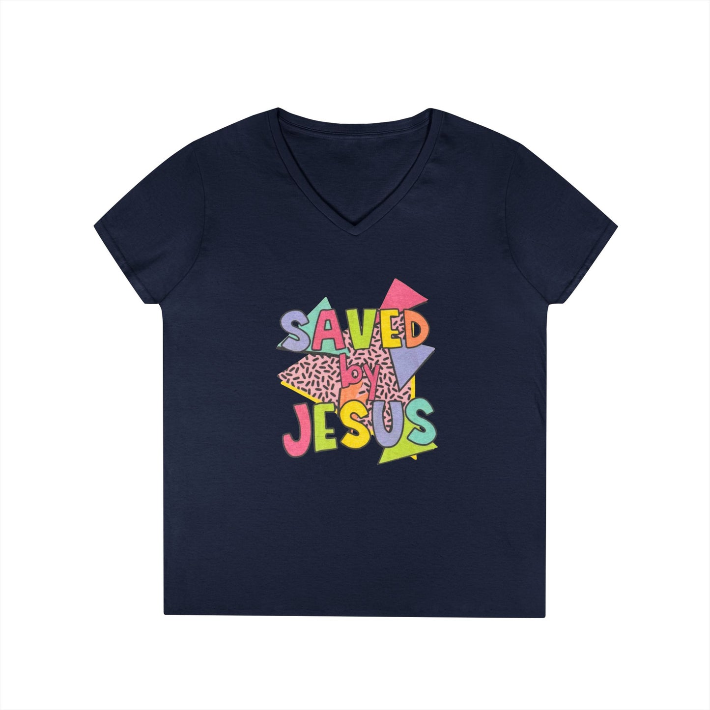 Retro Saved by Jesus V-Neck T-Shirt