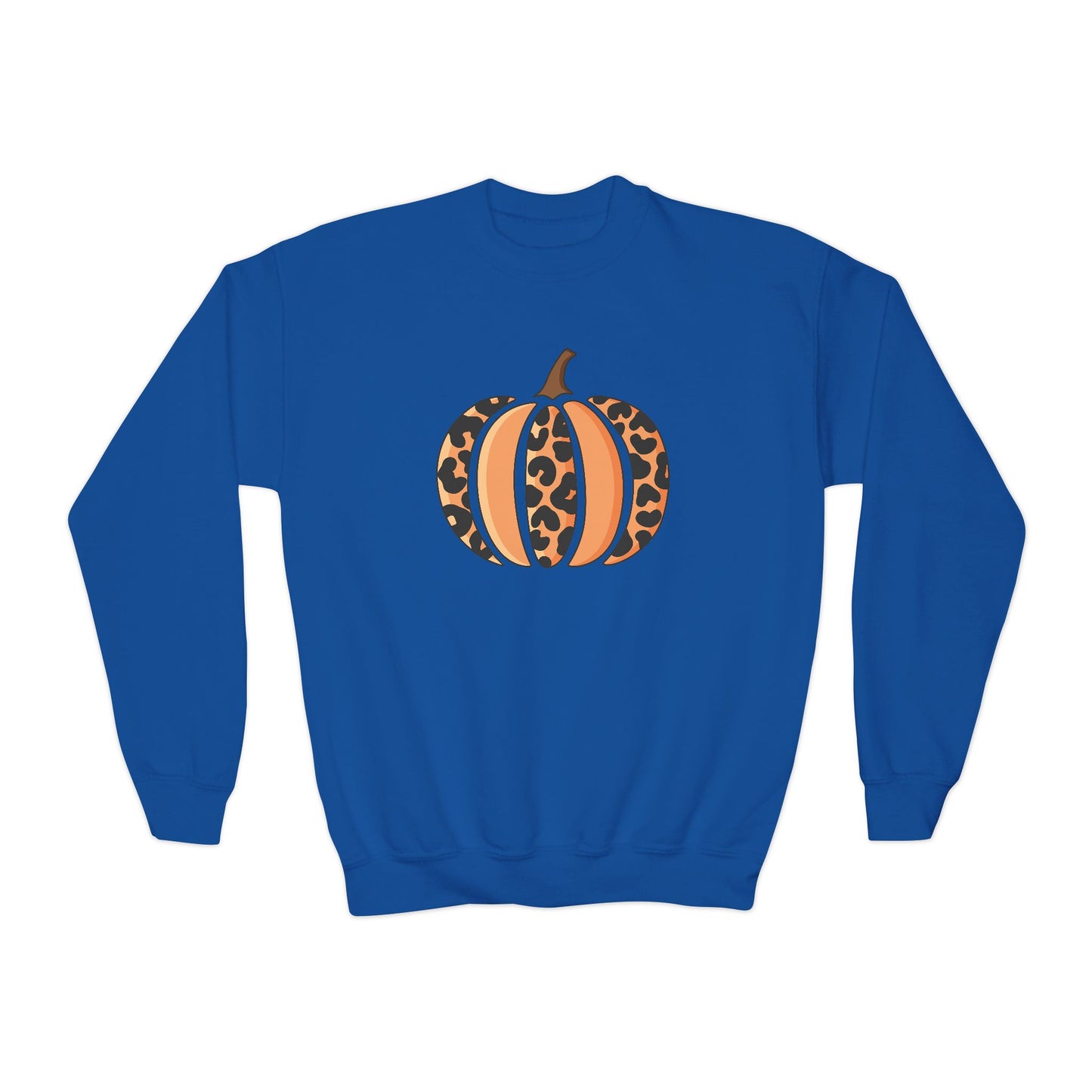 Leopard Print Pumpkin Youth Crewneck Sweatshirt