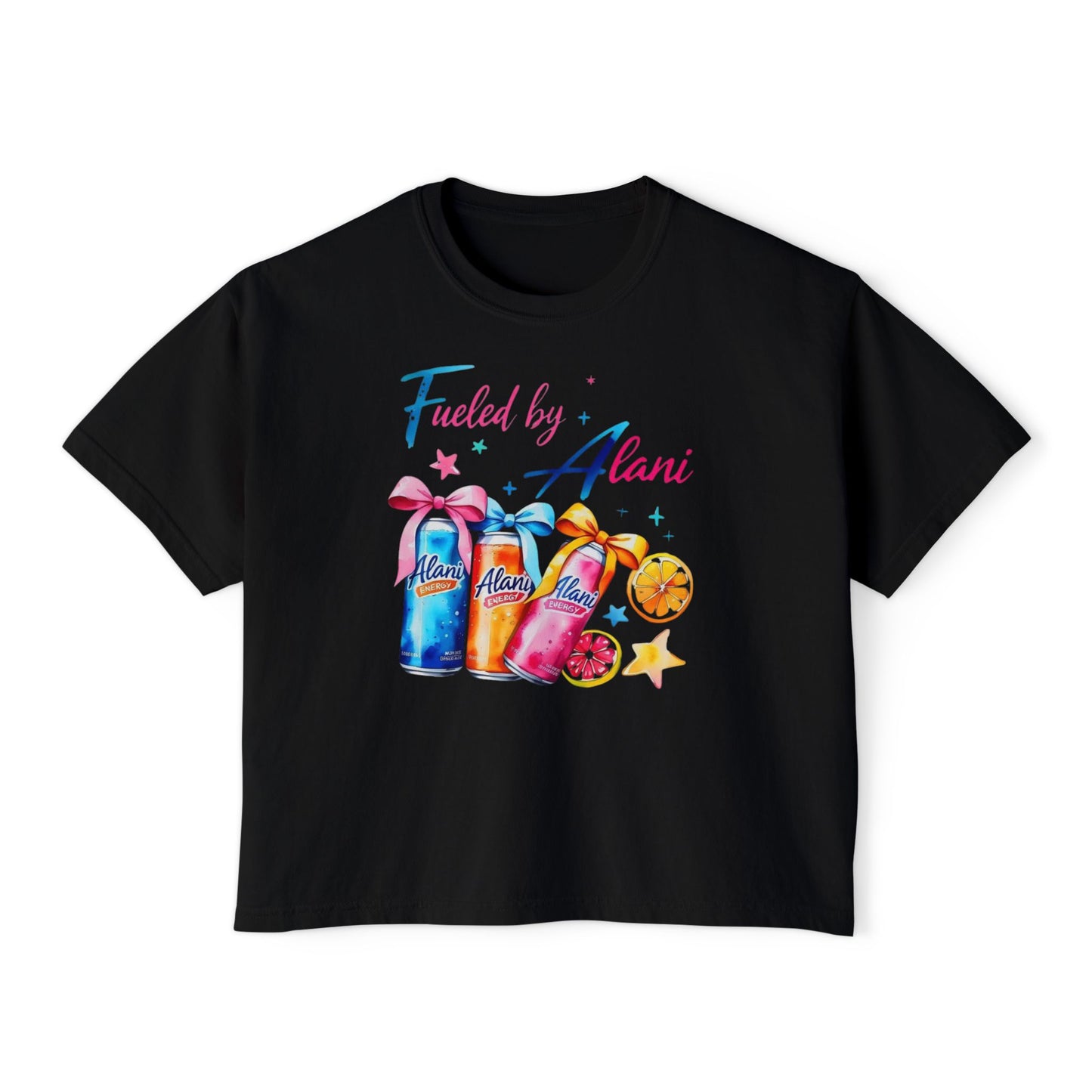 Alani Fueled Women's Boxy Tee, Summer Vibes Shirt, Casual Everyday Tee, Workout Top, Gift for Fitness Lovers,  Fun Crew Tee