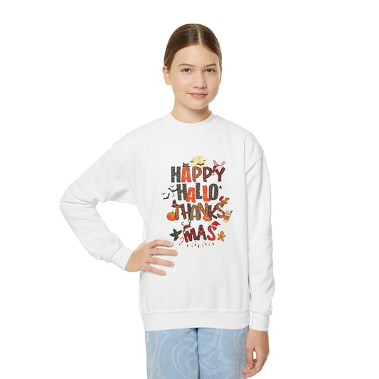 Happy hallothanksmas youth Sweatshirt