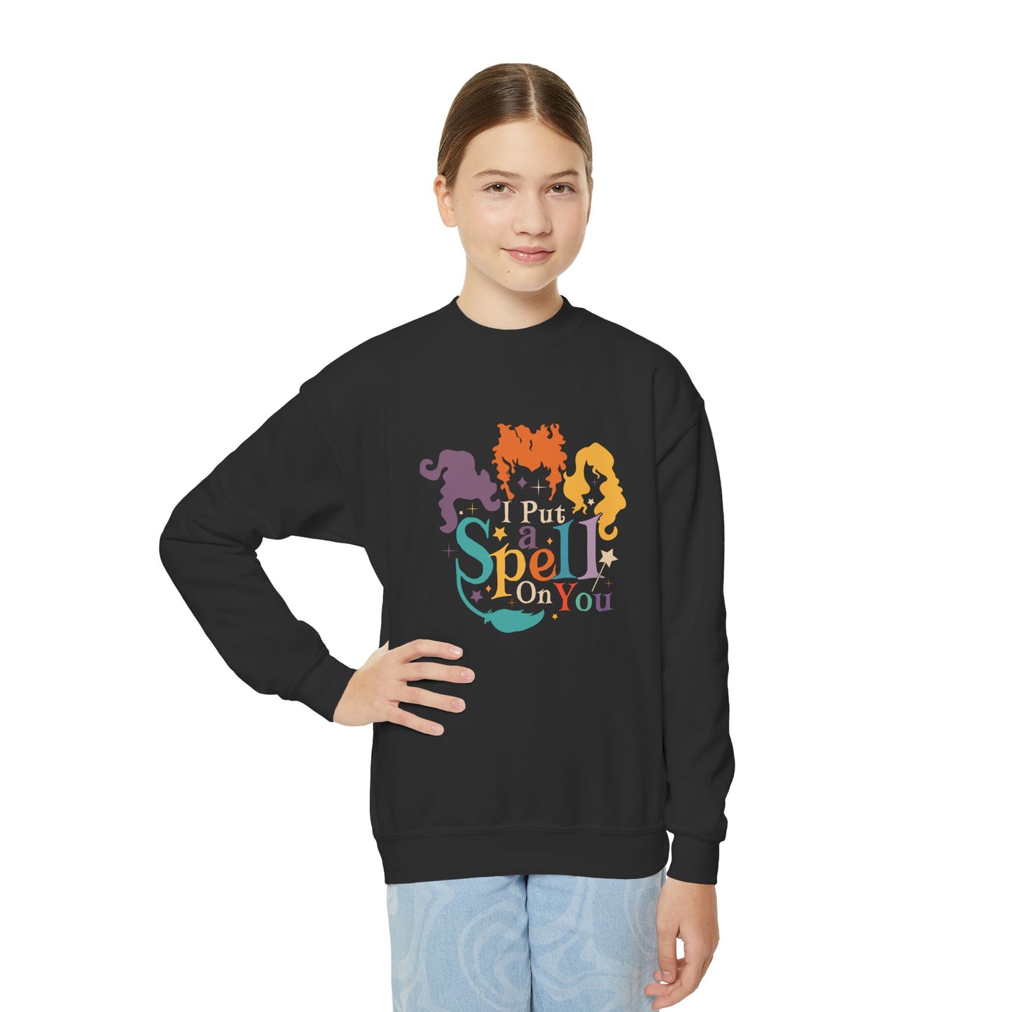 Youth Crewneck Sweatshirt – Magical Spell Design for Kids, Perfect for Halloween, Gifts, or Everyday Wear, Cozy and Stylish