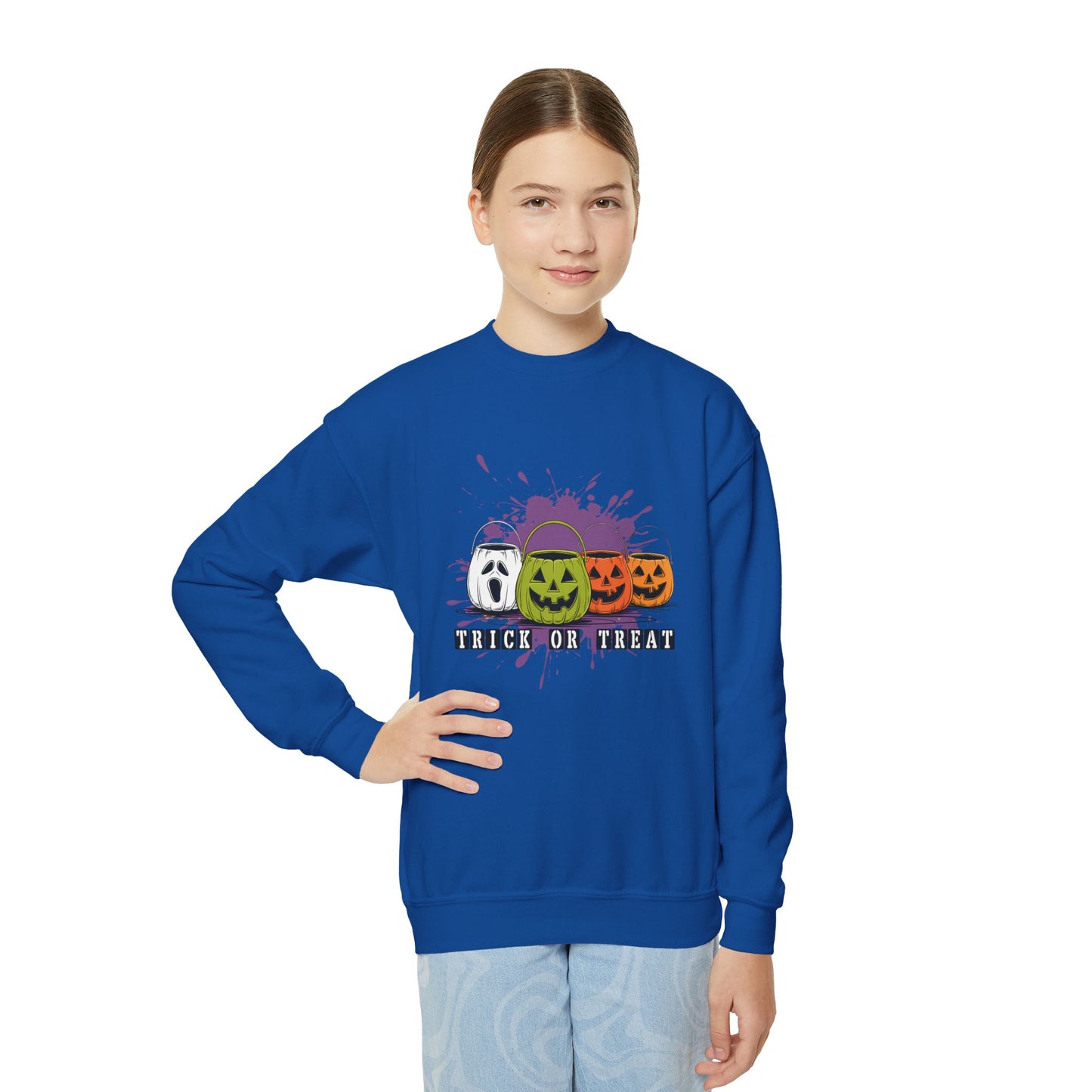 Halloween Pumpkin Trick or Treat  Youth Crewneck Sweatshirt
