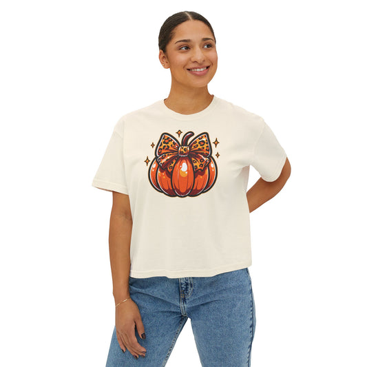 Leopard Pumpkin Bow Boxy Tee