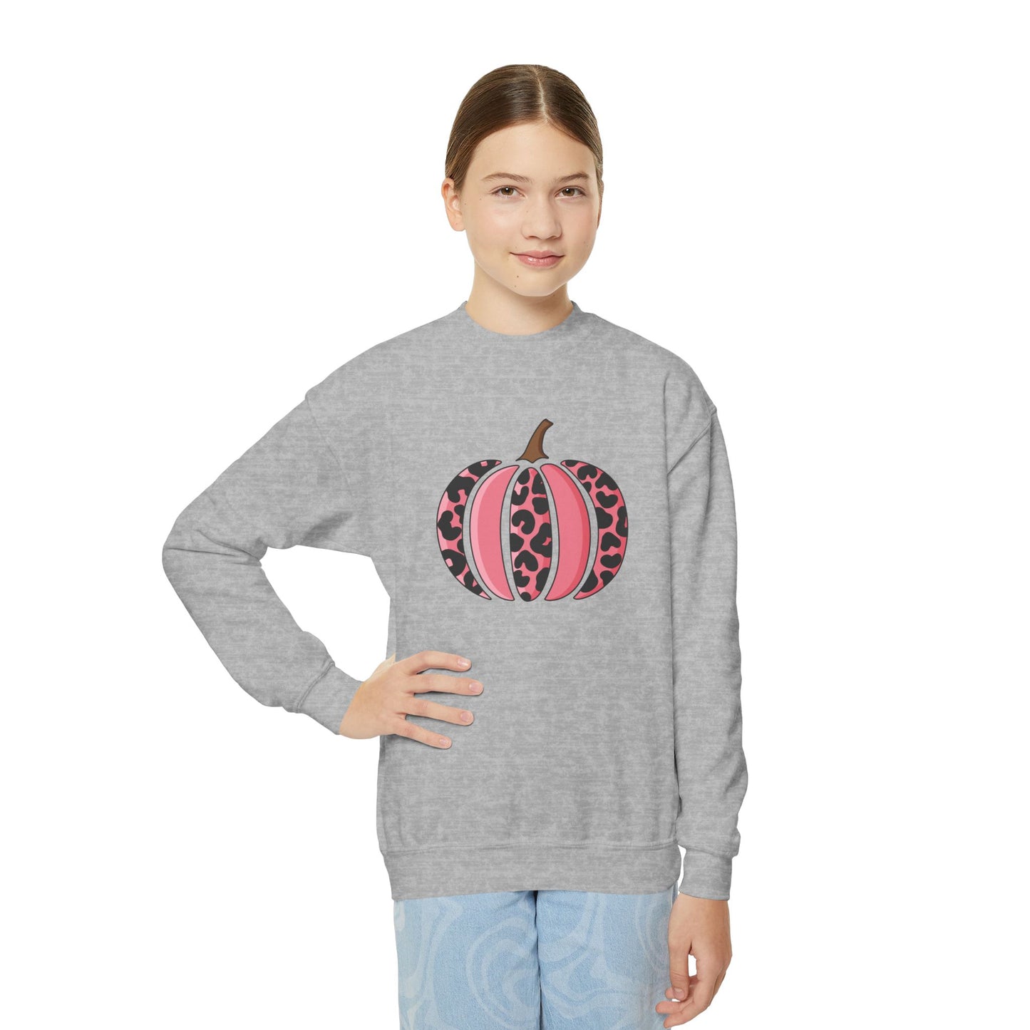 Pink Leopard Pumpkin Youth Crewneck Sweatshirt