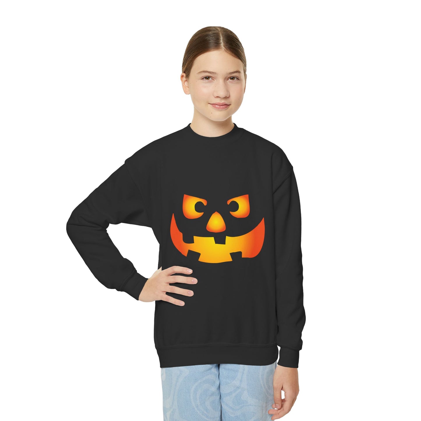 Halloween Pumpkin Face Youth Crewneck Sweatshirt