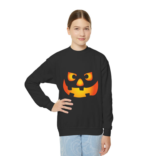 Halloween Pumpkin Face Youth Crewneck Sweatshirt