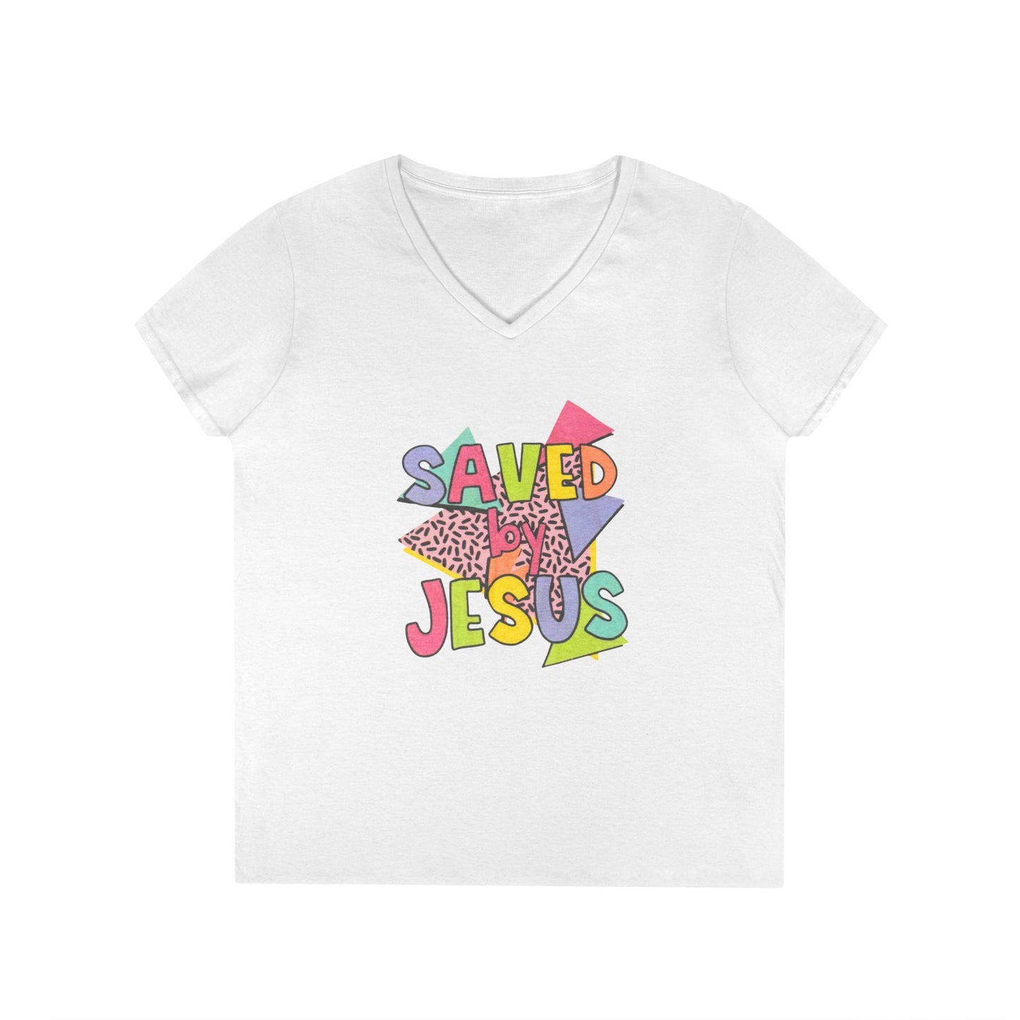 Retro Saved by Jesus V-Neck T-Shirt