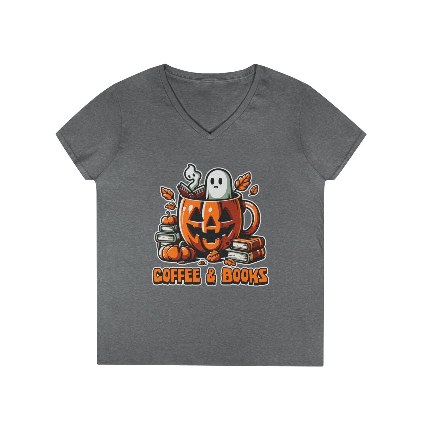 Halloween Coffee & Books Ladies' V-Neck T-Shirt