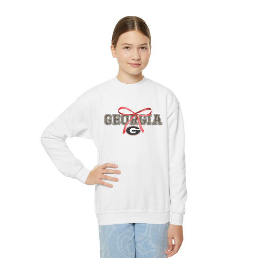 Camo Georgia Youth Crewneck Sweatshirt with Bow Design