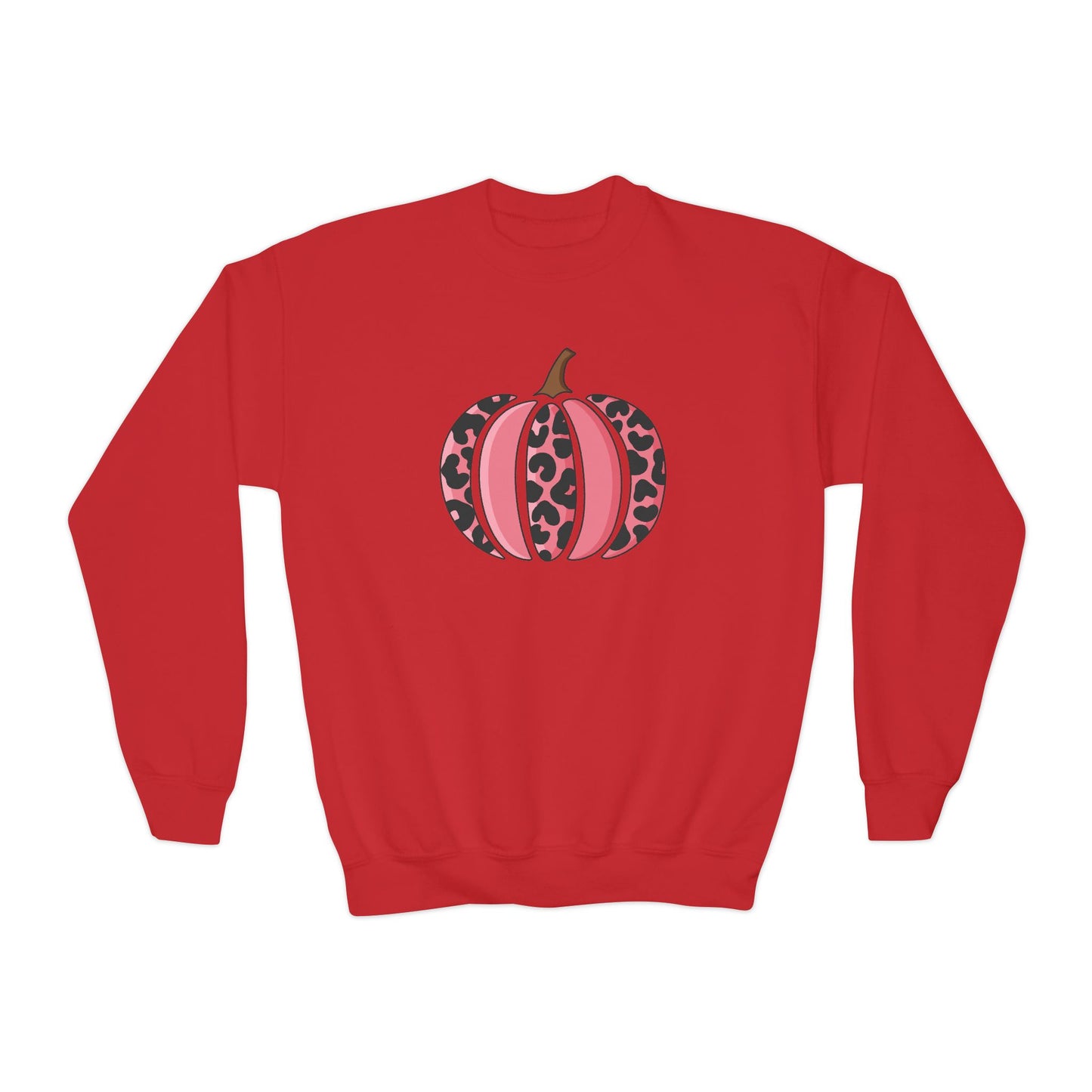 Pink Leopard Pumpkin Youth Crewneck Sweatshirt