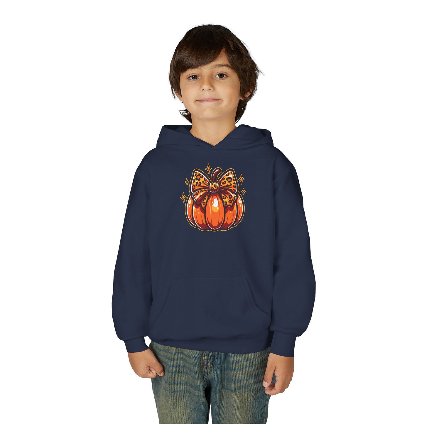 Leopard Pumpkin Bow Youth Hoodie