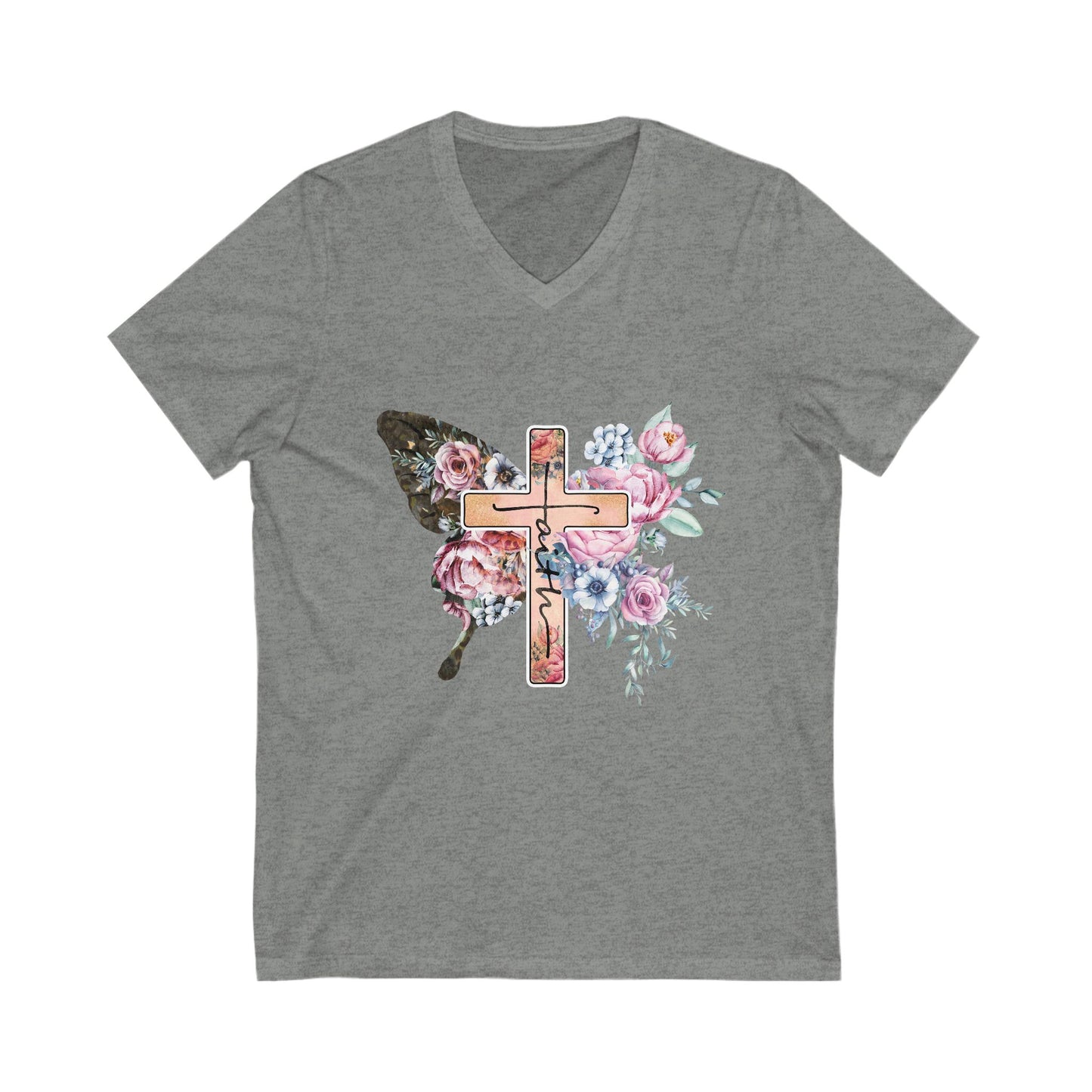 Floral Cross V-Neck Tee