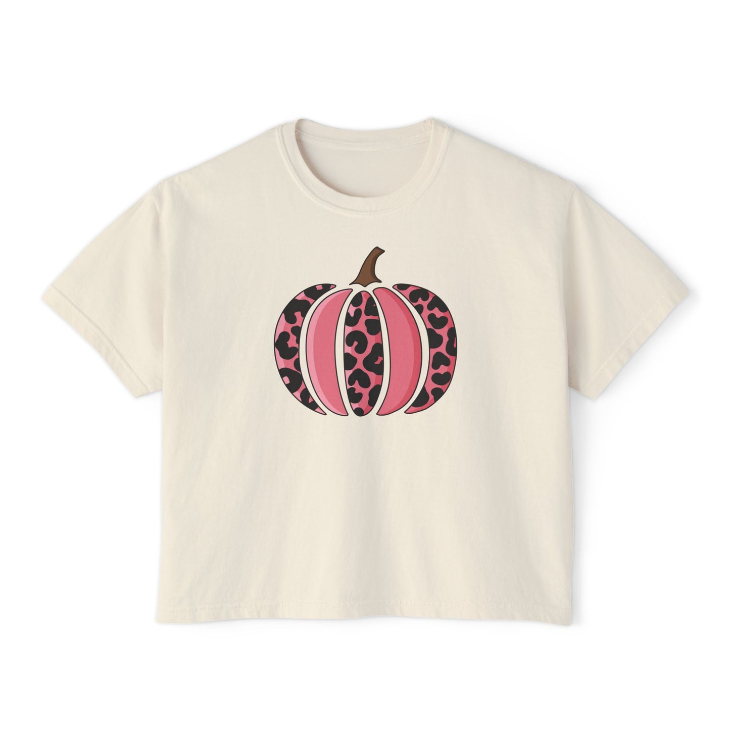 Pink Leopard Print Pumpkin  Boxy Tee