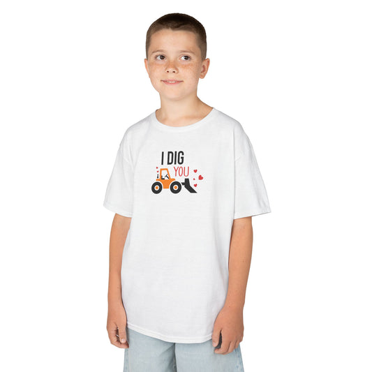 Kids T‑Shirt – "I Dig You" Construction Truck Valentine Tee