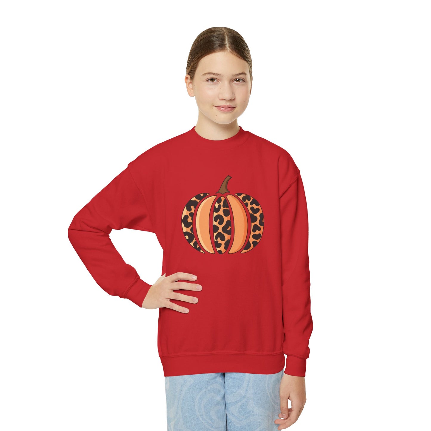Leopard Print Pumpkin Youth Crewneck Sweatshirt