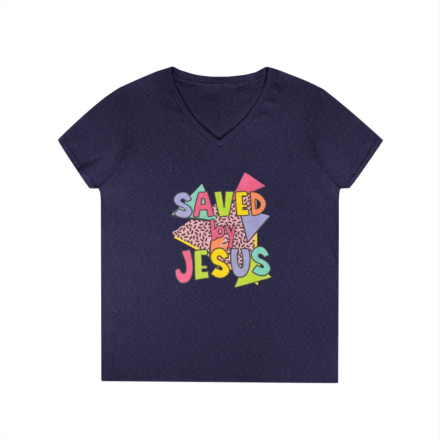 Retro Saved by Jesus V-Neck T-Shirt