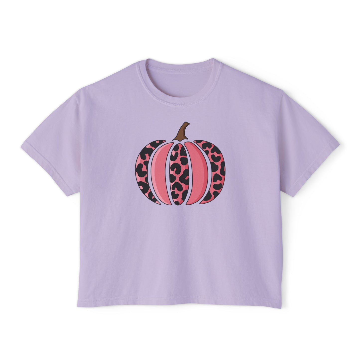 Pink Leopard Print Pumpkin  Boxy Tee