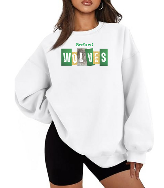 Buford Wolves Block letters Crewneck Sweatshirt