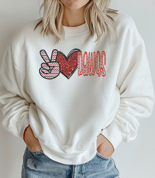 Peace, Love, Dawgs Crewneck Sweatshirt