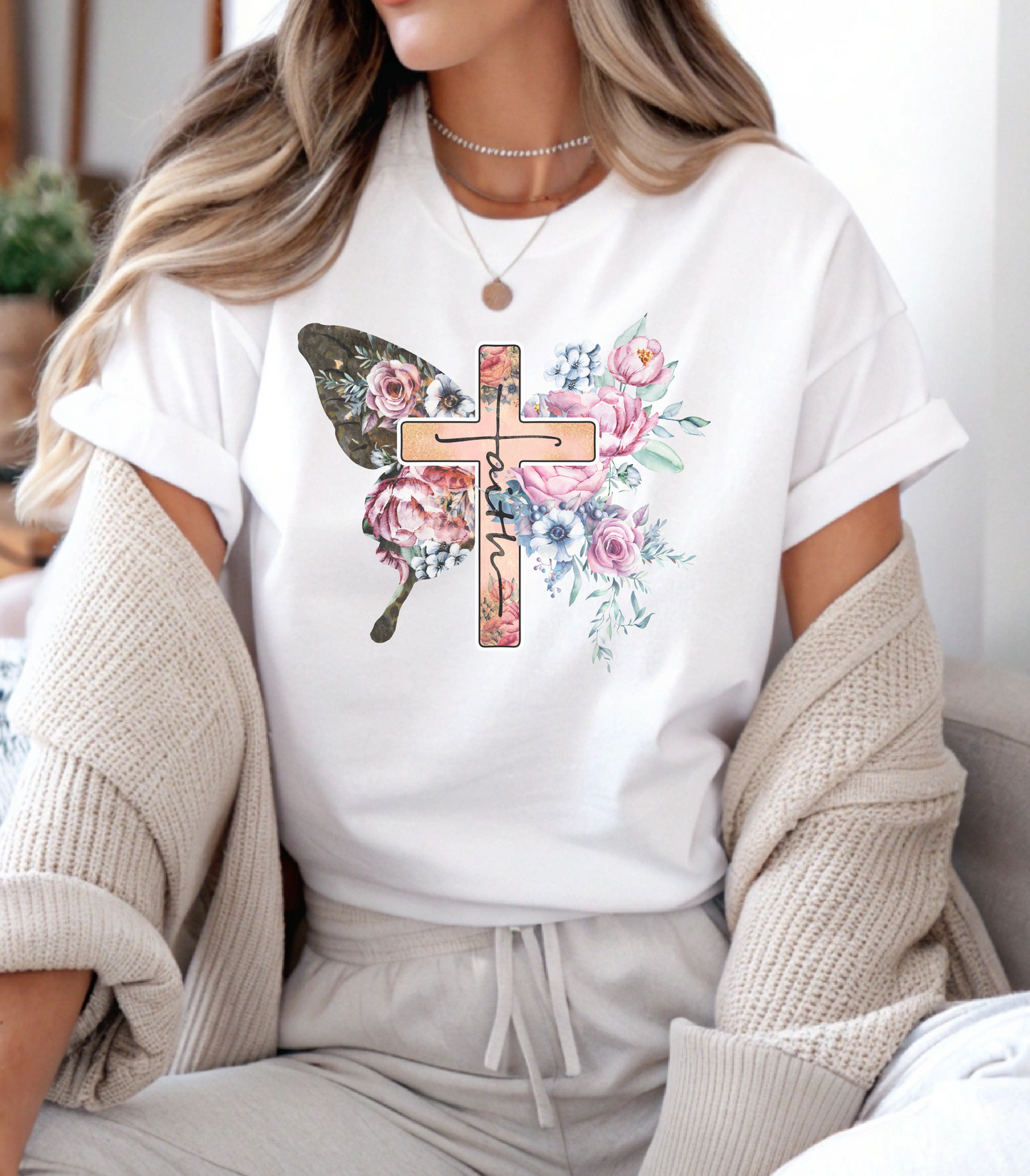Floral Cross Butterfly T-Shirt
