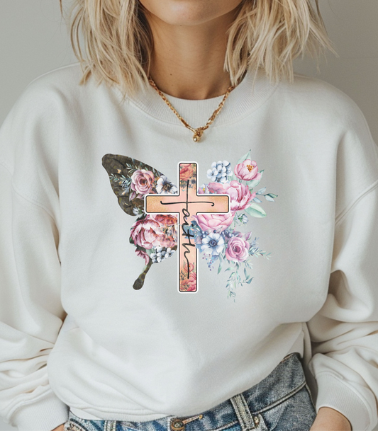Floral Cross Crewneck Sweatshirt