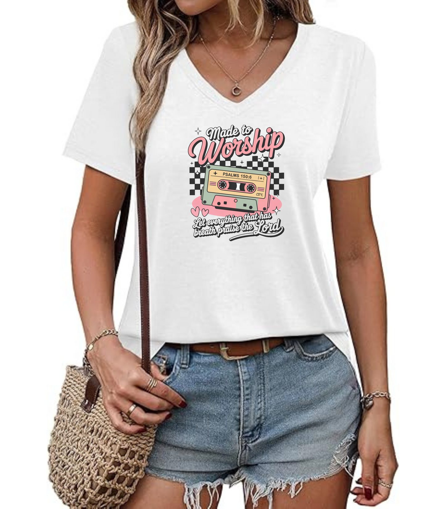 Retro Made to Worship V-Neck Tee